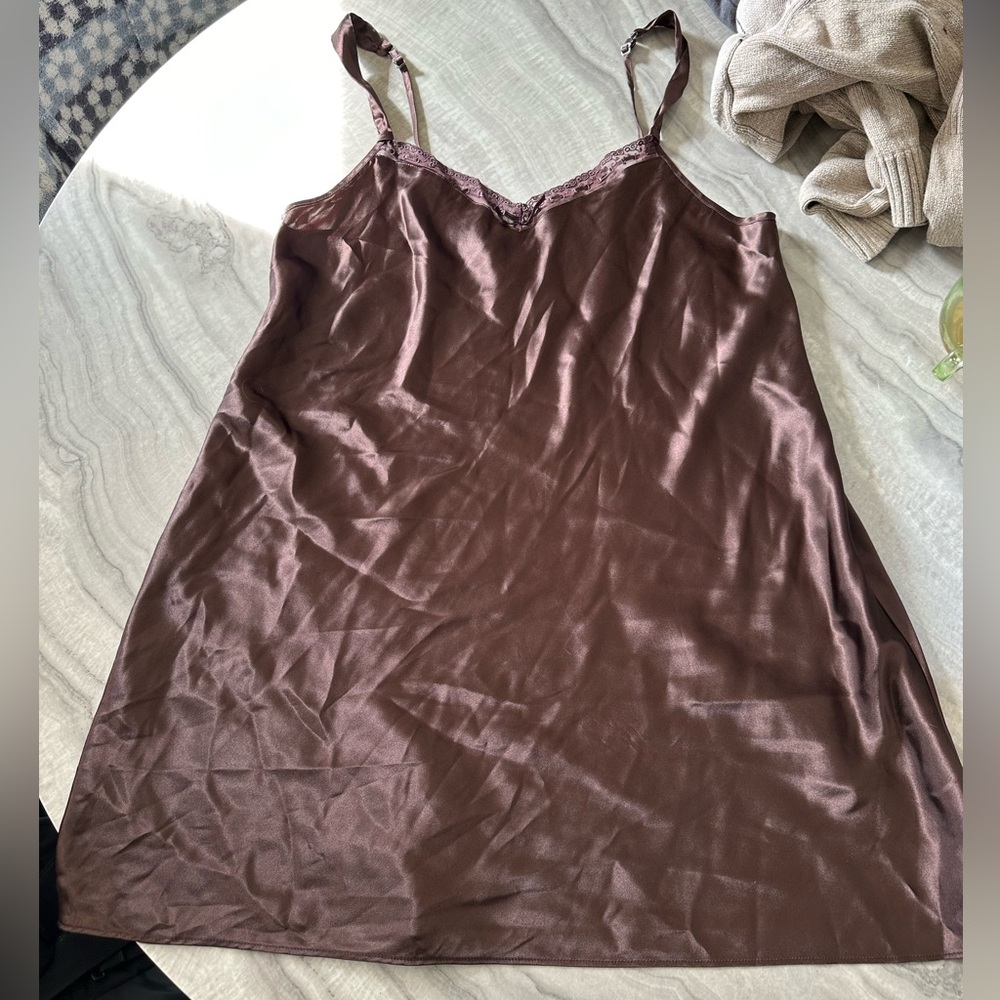 Brown lingerie dress with dainty lace detail